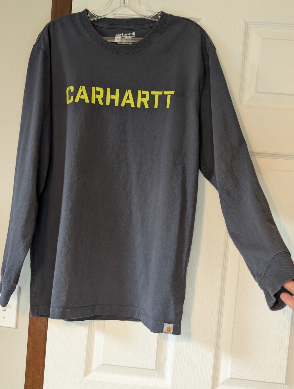Carhartt Charcoal Long-Sleeve Tee with Neon Yellow Logo